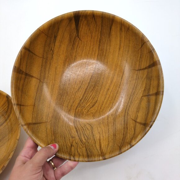 VTG Cambro Faux Woodgrain Salad Bowls Set of 2 - 11" Mid Century Modern Melamine - Picture 4 of 8